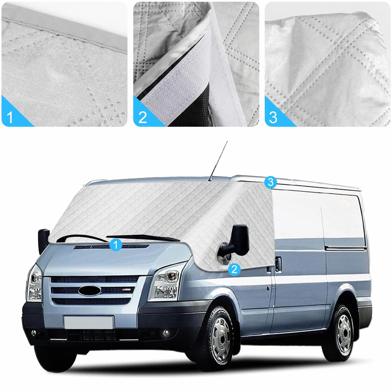 Osłona przedniej szyby kompatybilna z Ford Transit MK7 2000-2014 - Zewnętrzna termiczna osłona samochodu kempingowego, przednia szyba osłona
