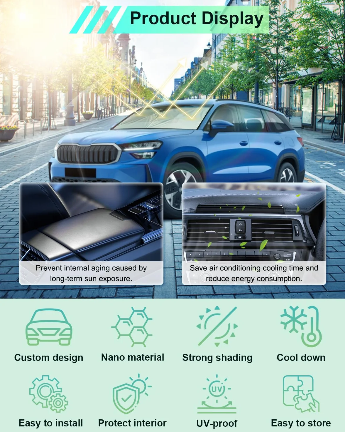 GAFAT Kompatybilny z ochroną przeciwsłoneczną do pomieszczeń Skoda Kodiaq 2024 2025, ochrona przed słońcem, ochrona przed promieniowaniem UV Kodiaq II rok produkcji 2024, ochrona przed promieniowaniem