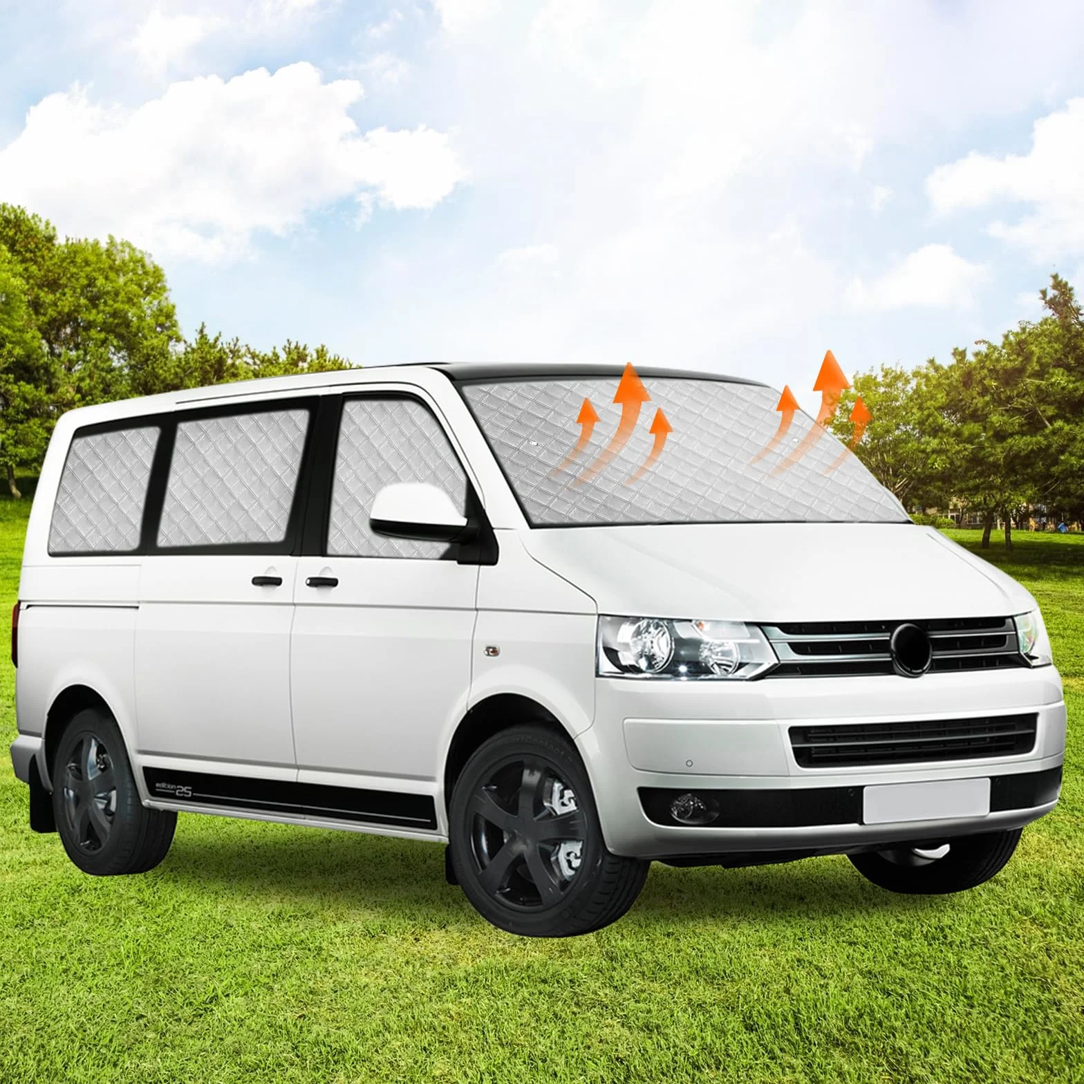 Osłona przeciwsłoneczna na przednią szybę samochodu, zamiennik do VW T5 T6 SWB, 8 szt. osłona przeciwsłoneczna, zestaw ochronny przedniej szyby, wewnętrzna termiczna żaluzja okienna z torbą do