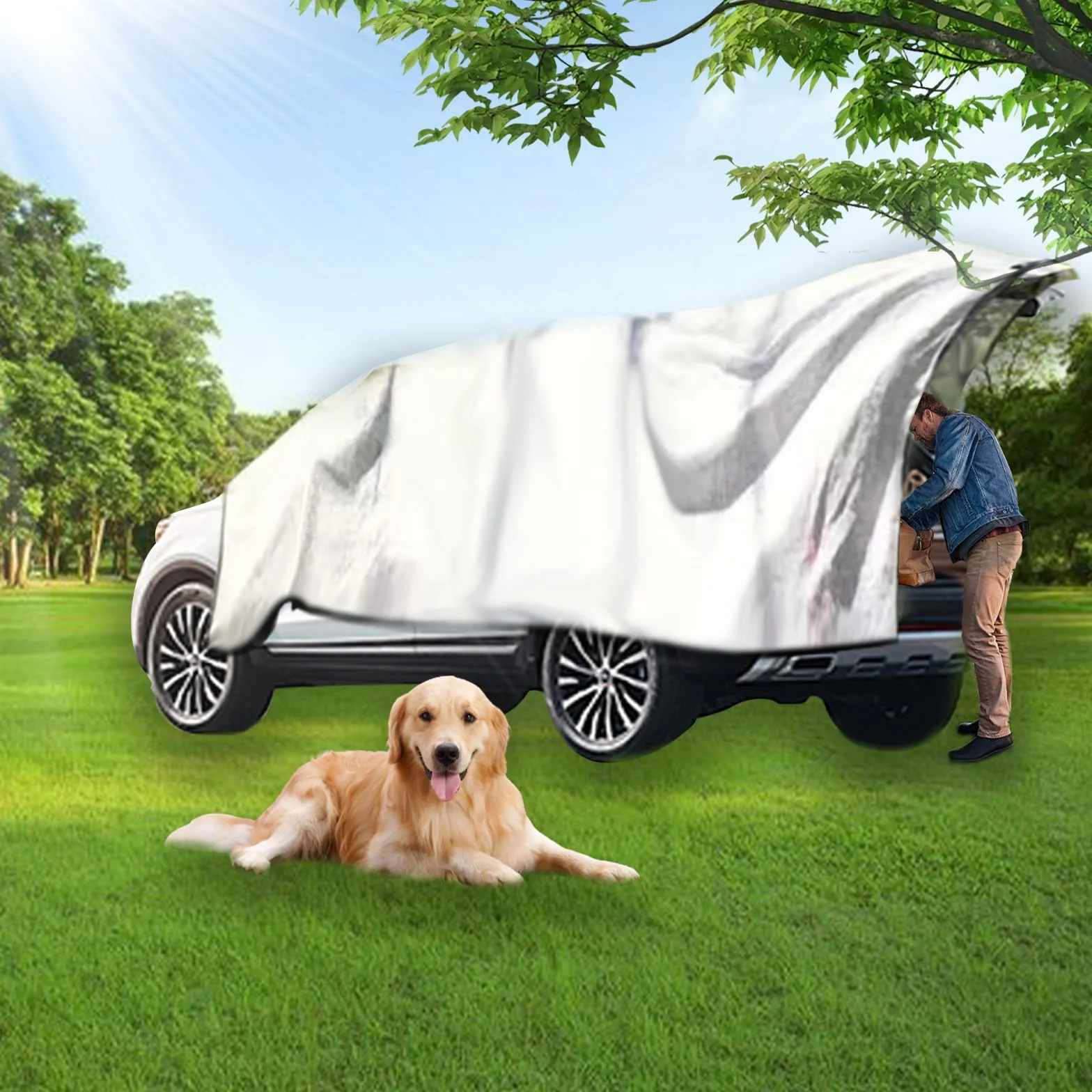 MaxAwe Osłona samochodowa, 75% aluminiowa, ochrona przed promieniowaniem UV, ochrona przed wysoką temperaturą, 4 x 6 m, do Green House, osłona przeciwsłoneczna z 4 x elastyczną linką, do samochodów