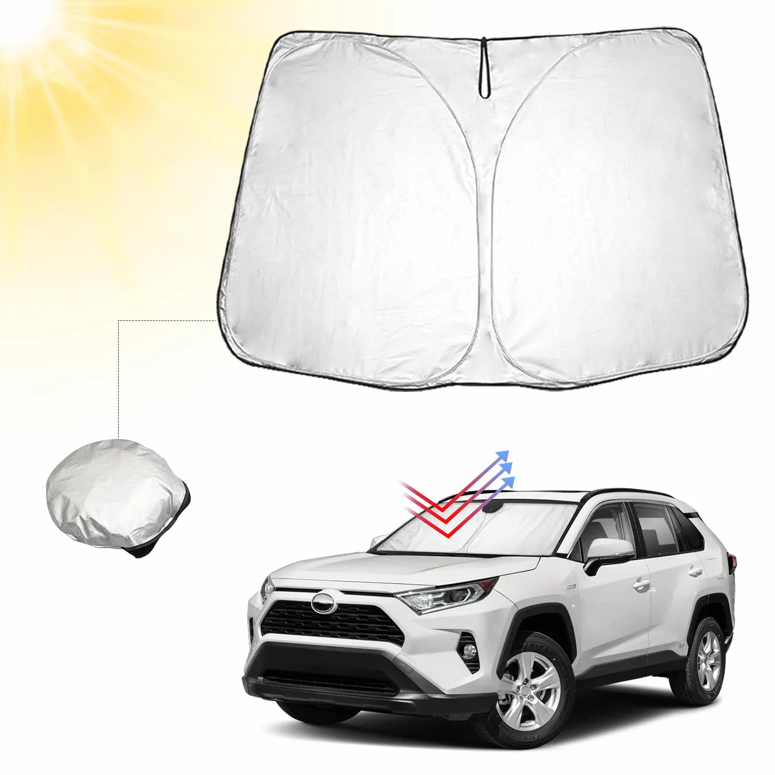 BIBIBO Samochodowa osłona przeciwsłoneczna z ochroną przed promieniowaniem UV, kompatybilna z T*oyota RAV4 XA50 2019-2024, parasol samochodowy na przednią szybę, ochrona przed wysoką temperaturą