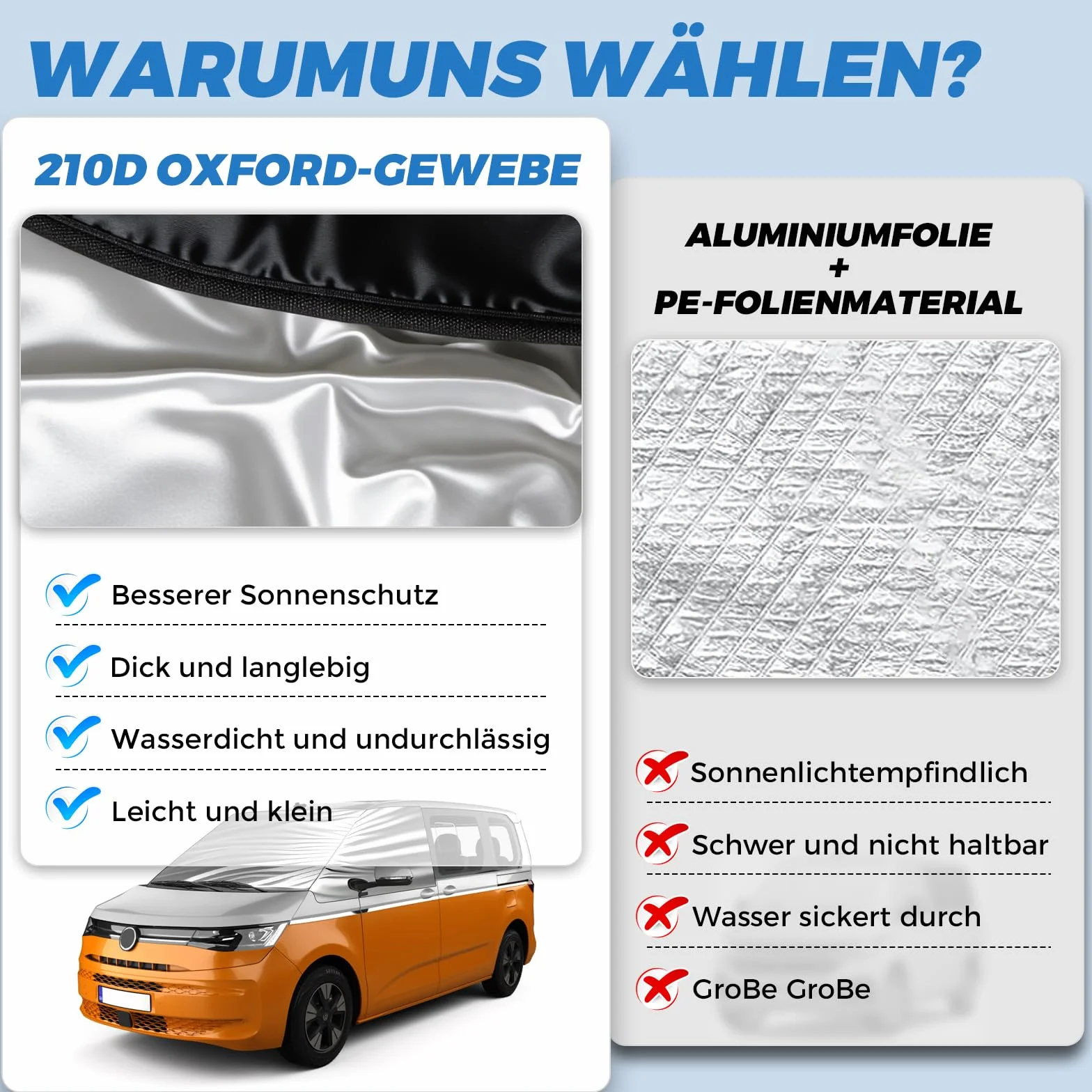 Osłona przedniej szyby Wrap Cover zamiennik dla VW Caravelle/Transporter/Multivan T7, luksusowa srebrna osłona przedniej szyby, składana osłona przeciwsłoneczna przedniej szyby, maty termiczne