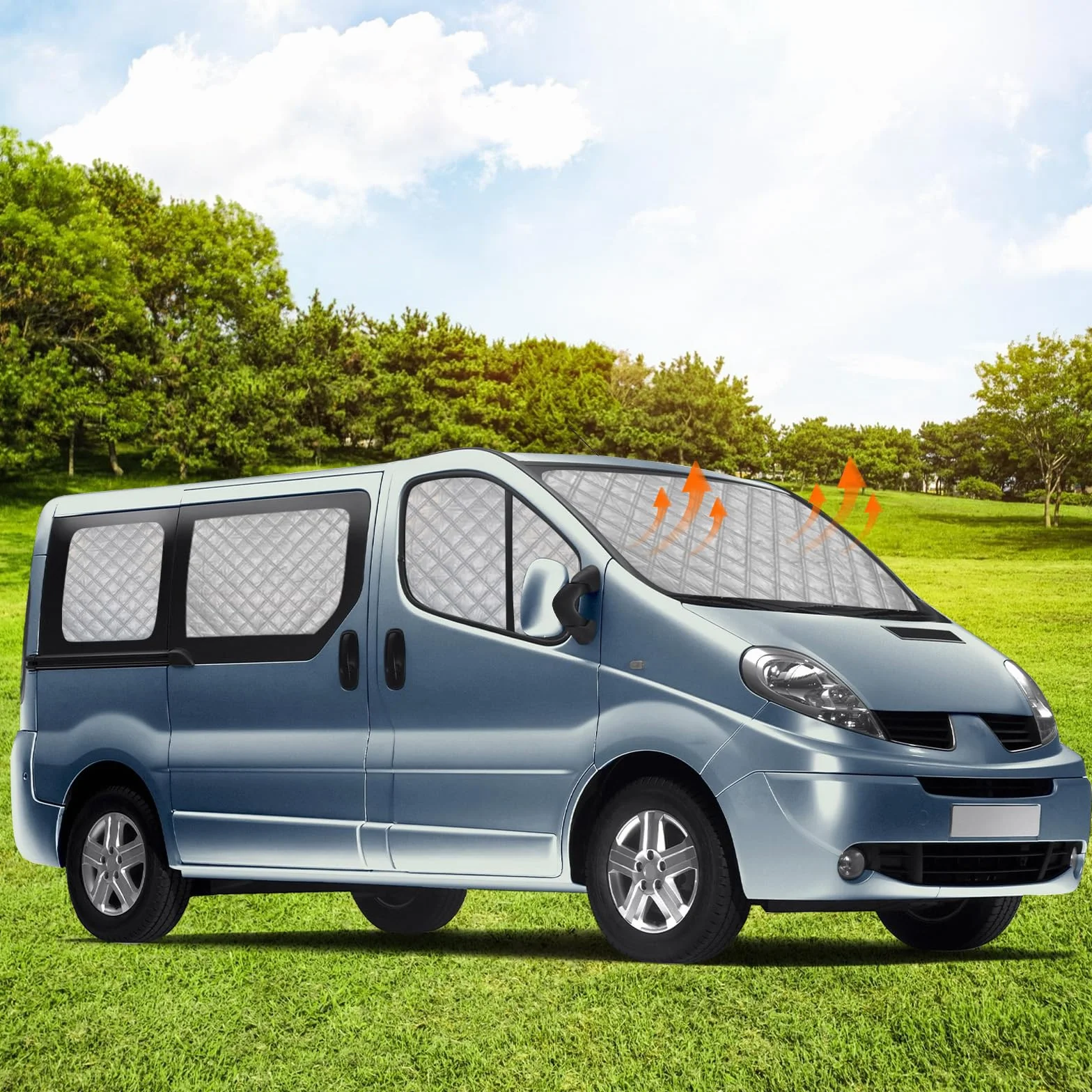 8 SZT. Termomaty technologiczne zamiennik dla Renault Trafic SWB 2001-2014, zamiennik dla Opel Vivaro SWB 2001-2014, aluminiowa składana osłona przeciwsłoneczna, osłona przeciwsłoneczna na przednią