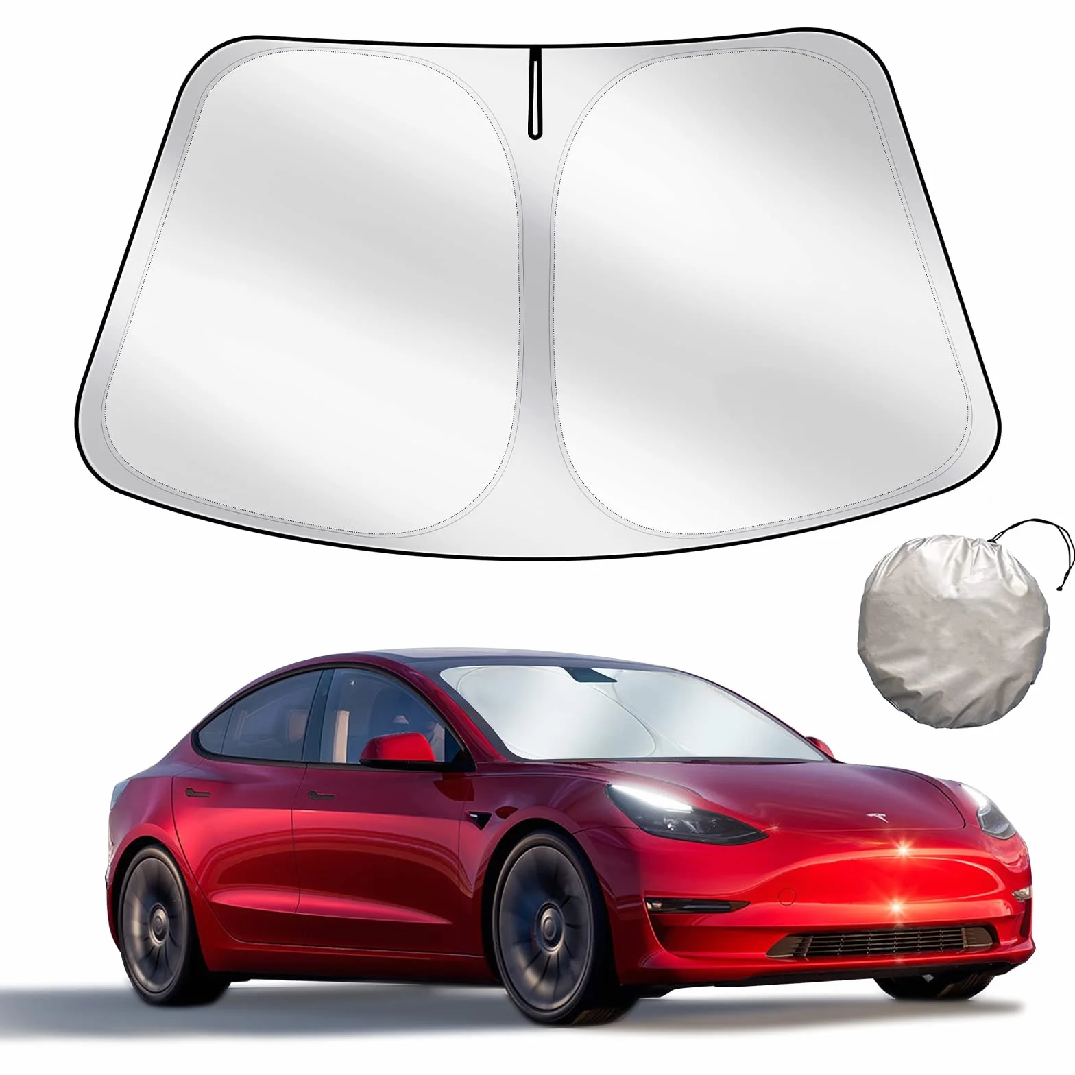 Osłona przeciwsłoneczna zaprojektowana dla Tesla Model 3 Y, przednia szyba, dwuwarstwowa tkanina blokująca światło, składana osłona przeciwsłoneczna z torbą do przechowywania, akcesoria do Tesli