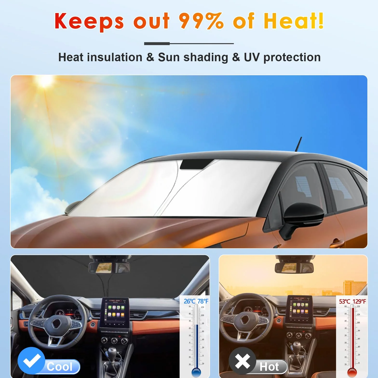 Osłona przeciwsłoneczna do Renault Captur II 2020-2024 & Renault Captur I 2013-2019 – składana osłona przedniej szyby z izolacją cieplną i ochroną przed promieniowaniem UV | pasuje do Captur RS