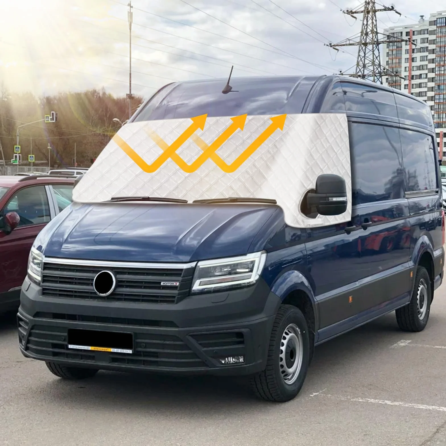 Osłona na przednią szybę kompatybilna z VW Crafter 2018-2025 – zewnętrzna osłona przedniej szyby, ochrona przed słońcem, śniegiem, lodem