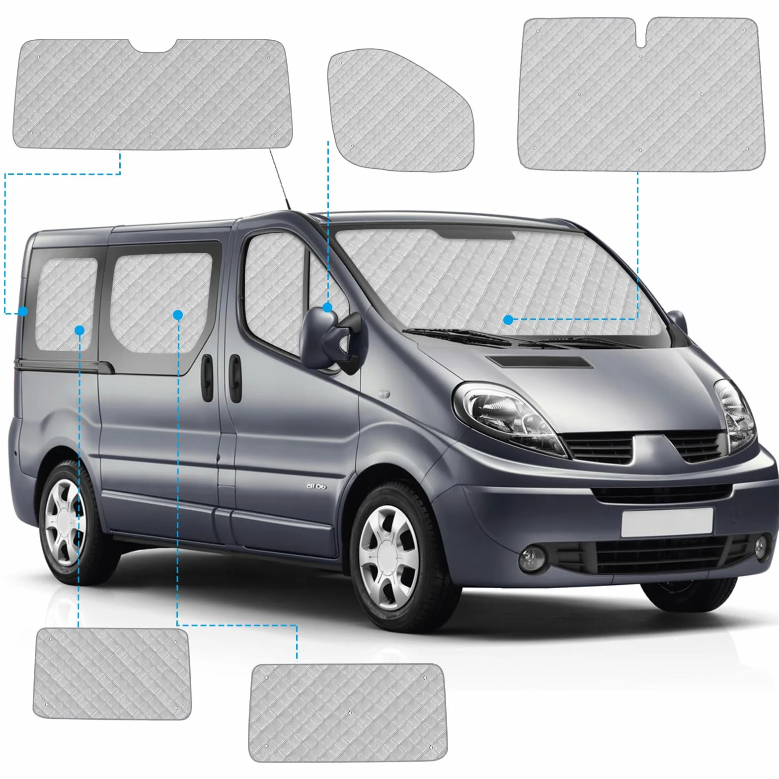 Osłona przeciwsłoneczna na przednią szybę samochodu kempingowego, zamiennik do Renault Trafic SWB, ochrona przed słońcem do przedniej szyby z torbą do przechowywania, 100% zamknięcia, 8 sztuk