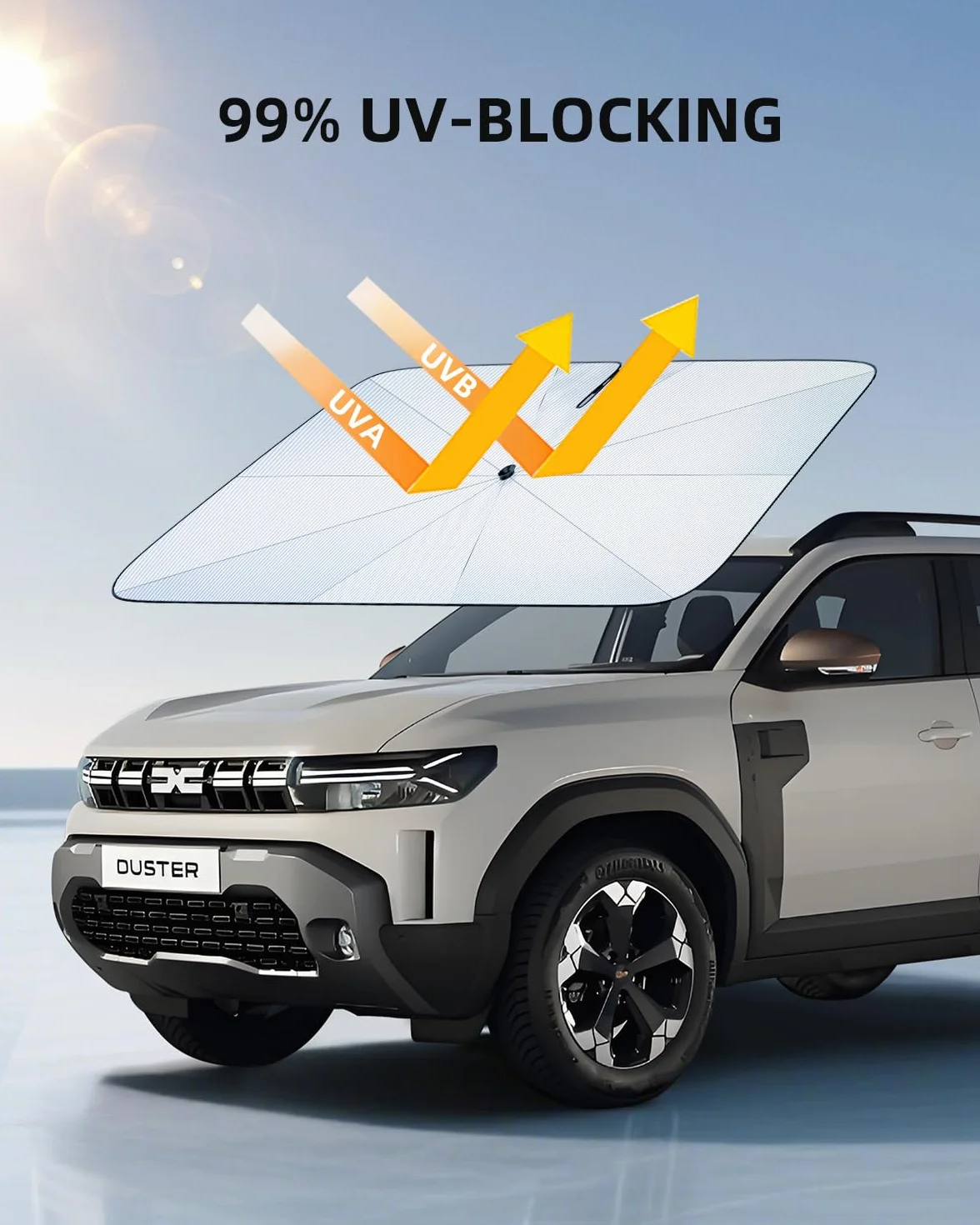 [Ulepszona] Osłona Przeciwsłoneczna na Szybę Dacia Duster 2024-2026, Składana Osłona Blokuje Promienie UV & Ciepło, Ochrona Przed Słońcem Łatwy Instalacja i Składanie
