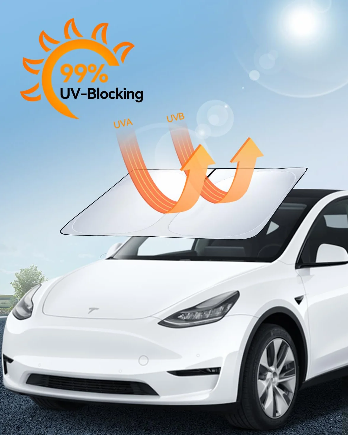 Osłona Przód Szyby dla Tesla Model 3/Y Składana Osłona Przeciwsłoneczna z Torbą do Przechowywania Blokuje Promieniowanie UV Parasol Model 3/Y 2018-2025 Akcesoria Highland Juniper