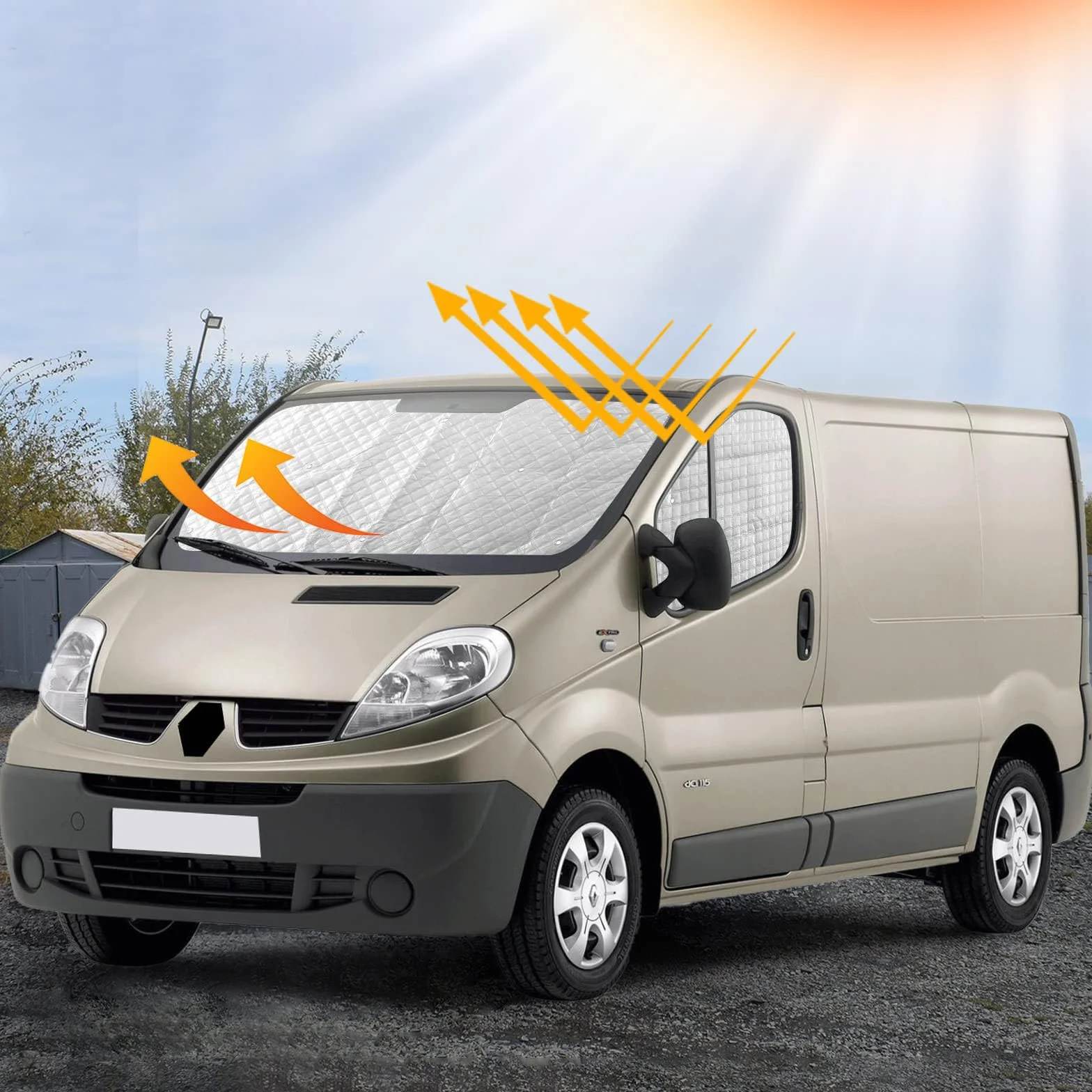 mata termiczna do kabiny kierowcy, zamiennik do Renault Trafic 2001-2014, luksusowa osłona przeciwsłoneczna do Opel Vivaro 2001-2014, ochrona przed słońcem
