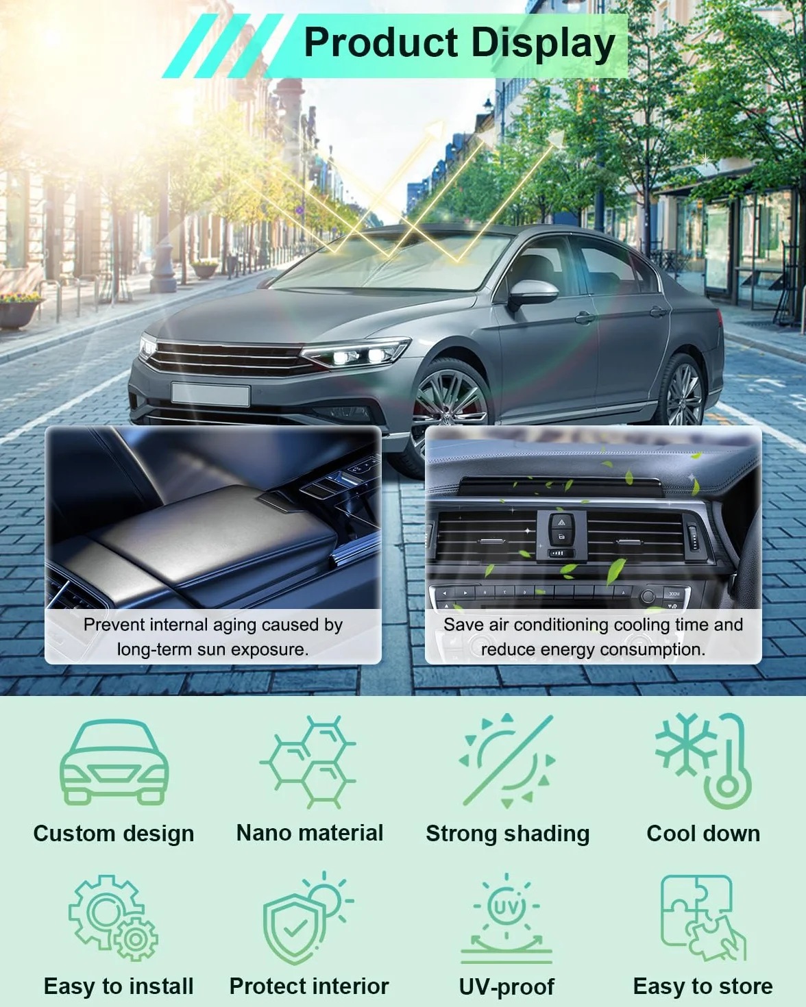 GAFAT Pasuje do VW Passat B8 Variant GTE Alltrack 2016-2023, ochrona przed słońcem na przednią szybę wewnętrzną, osłona przeciwsłoneczna, chłodzenie, ochrona przed promieniowaniem UV, akcesoria Pasat