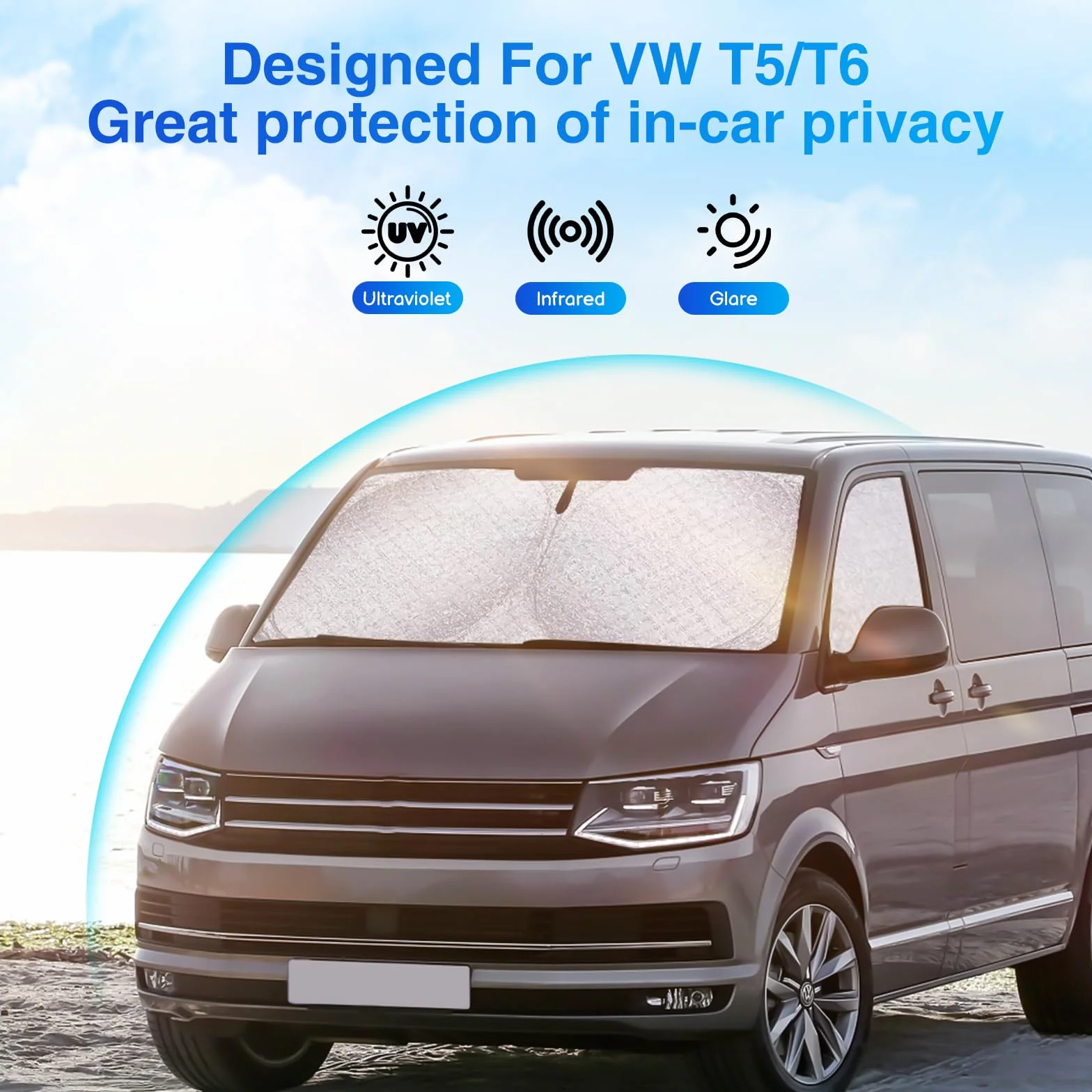 ZATOOTO Osłona przeciwsłoneczna na przednią szybę samochodu, pasuje do VW T5 T6, 3 szt. mata termiczna do kabiny kierowcy, osłona przeciwsłoneczna, osłona przedniej szyby, ochrona przed