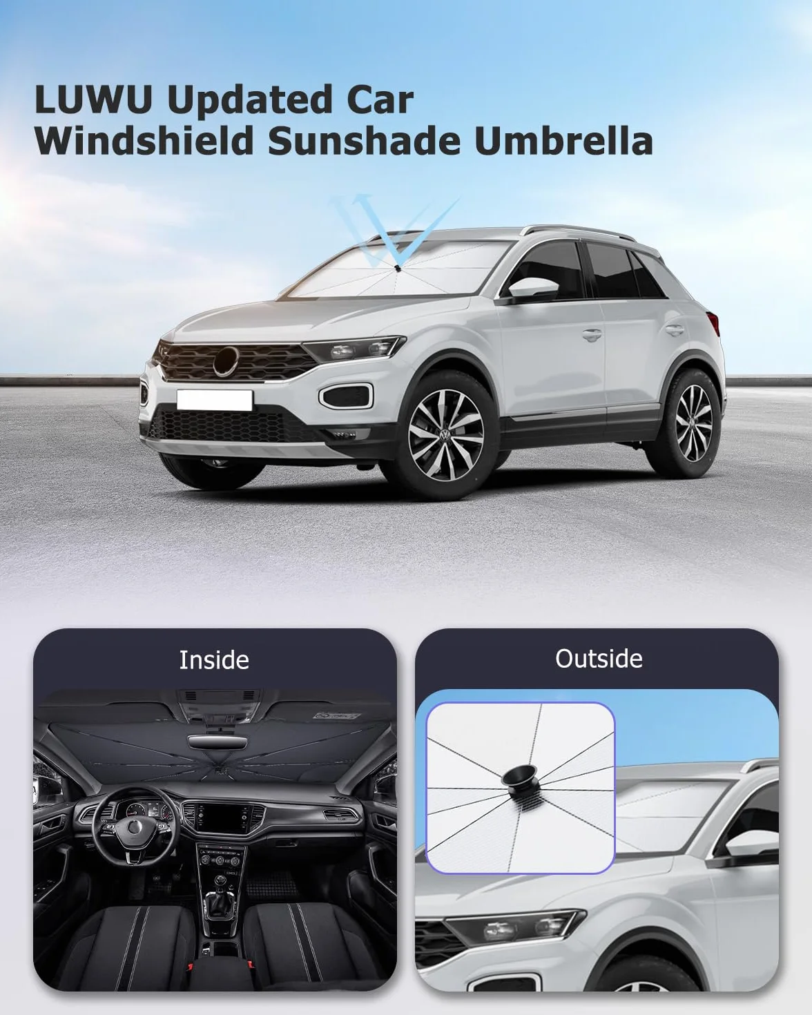 LUWU Parasol przeciwsłoneczny na przednią szybę samochodu, kompatybilny z VW T-ROC T ROC 2017-2025, składana szyba przednia, osłona przeciwsłoneczna, izolowana termicznie akcesoria T ROC R R-Line