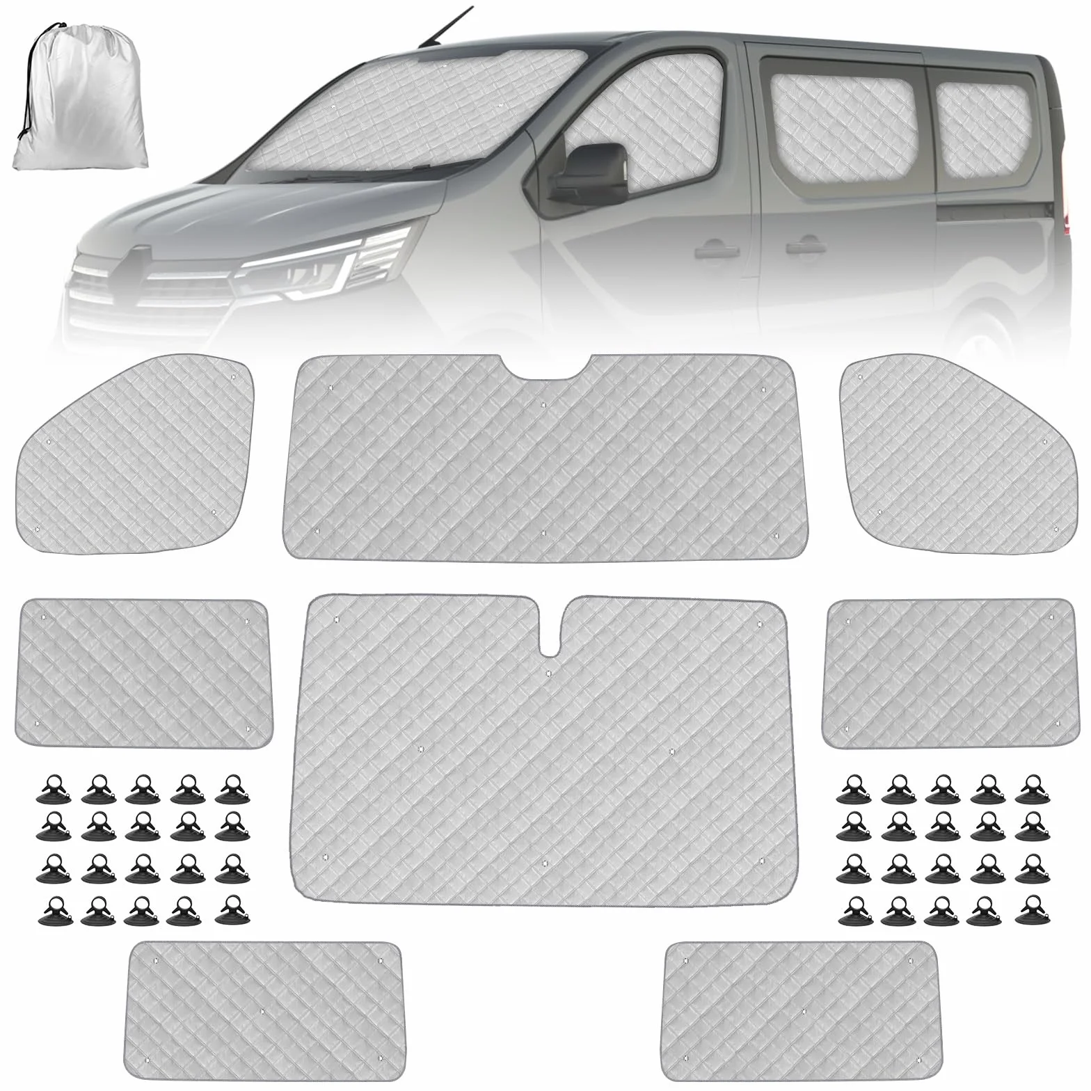 Osłona przeciwsłoneczna na przednią szybę samochodu kempingowego, zamiennik do Renault Trafic SWB, ochrona przed słońcem do przedniej szyby z torbą do przechowywania, 100% zamknięcia, 8 sztuk