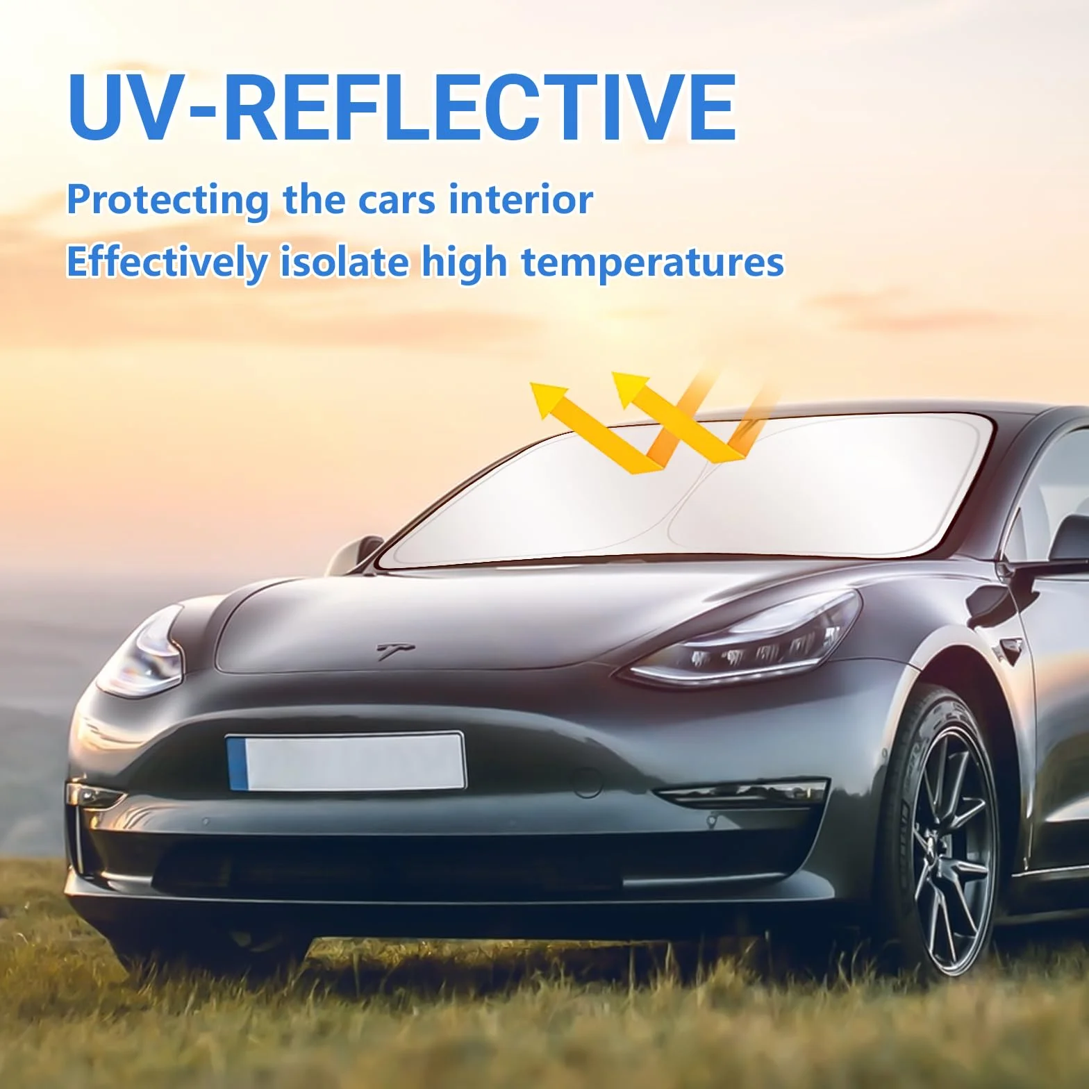 ZATOOTO Osłona przeciwsłoneczna na przednią szybę samochodu do Tesla Model Y Model 3, osłony przeciwsłoneczne na przednie okno, składana osłona przeciwsłoneczna na przednią szybę do Tesli, blokuje