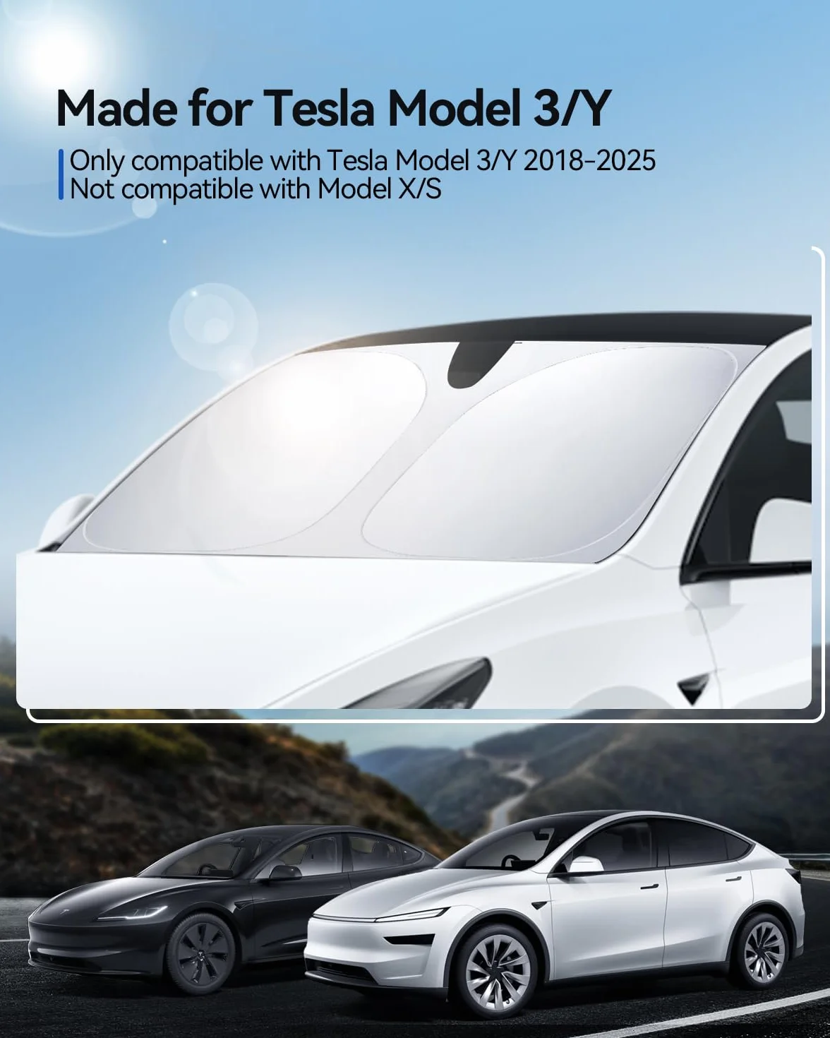 Osłona Przód Szyby dla Tesla Model 3/Y Składana Osłona Przeciwsłoneczna z Torbą do Przechowywania Blokuje Promieniowanie UV Parasol Model 3/Y 2018-2025 Akcesoria Highland Juniper