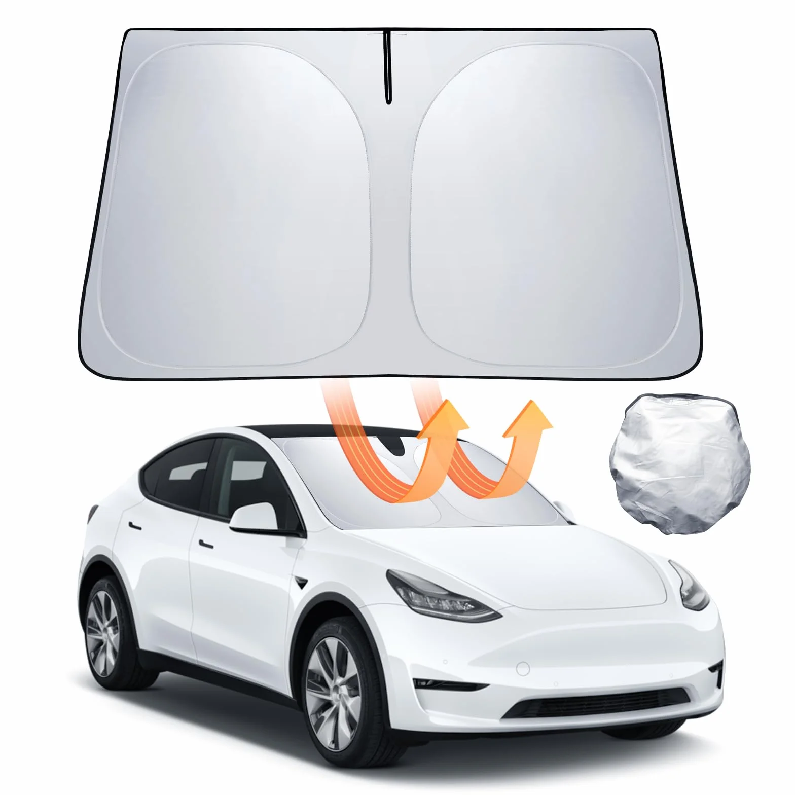 Osłona Przód Szyby dla Tesla Model 3/Y Składana Osłona Przeciwsłoneczna z Torbą do Przechowywania Blokuje Promieniowanie UV Parasol Model 3/Y 2018-2025 Akcesoria Highland Juniper