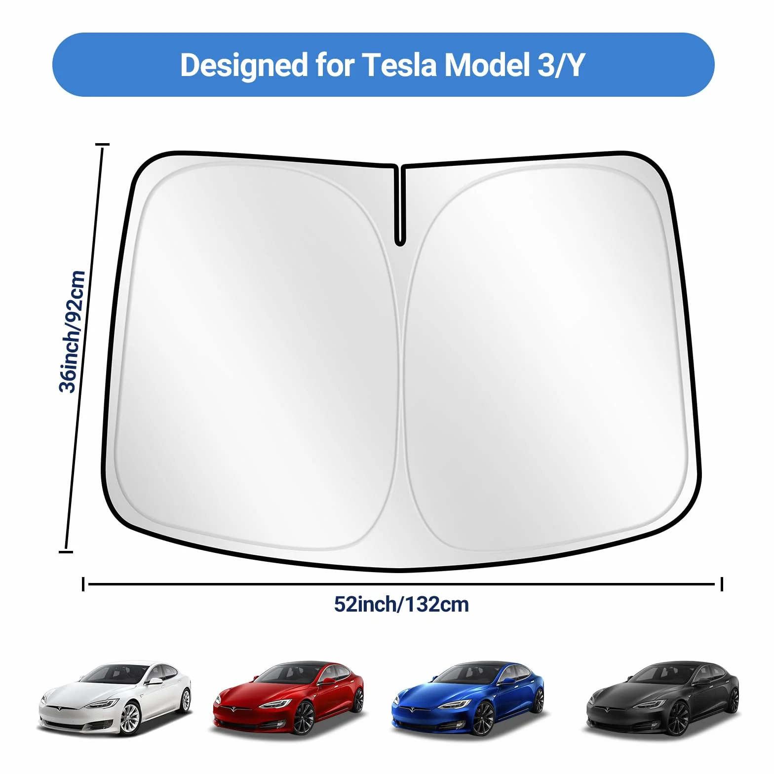 ZATOOTO Osłona przeciwsłoneczna na przednią szybę samochodu do Tesla Model Y Model 3, osłony przeciwsłoneczne na przednie okno, składana osłona przeciwsłoneczna na przednią szybę do Tesli, blokuje