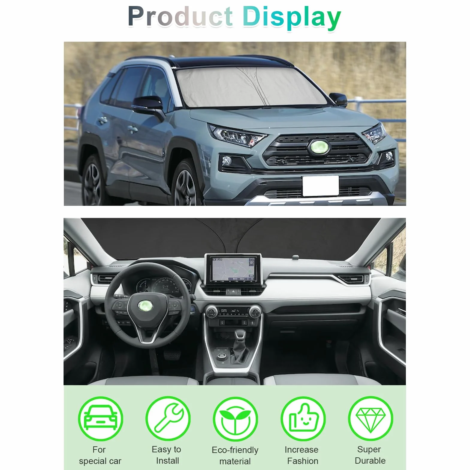 GAFAT Kompatybilny z Toyota RAV4 / Hybrid 2019-2024 2025 Osłona przeciwsłoneczna na przednią szybę wewnętrzną, osłona przeciwsłoneczna na przednią szybę, osłona przeciwsłoneczna, ochrona przed UV