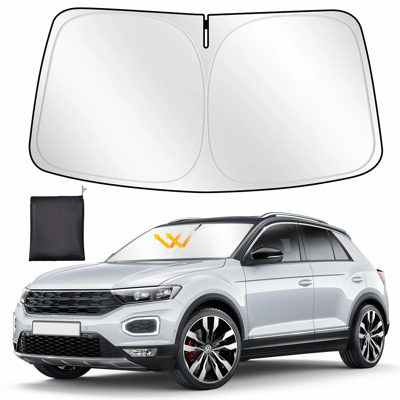 ZATOOTO Osłona przeciwsłoneczna na przednią szybę samochodową, dopasowana na miarę dla VW T-ROC 2018-2024, składana osłona na przednią szybę, zgrubiona, odblaskowa poliesterowa blokuje promienie UV i
