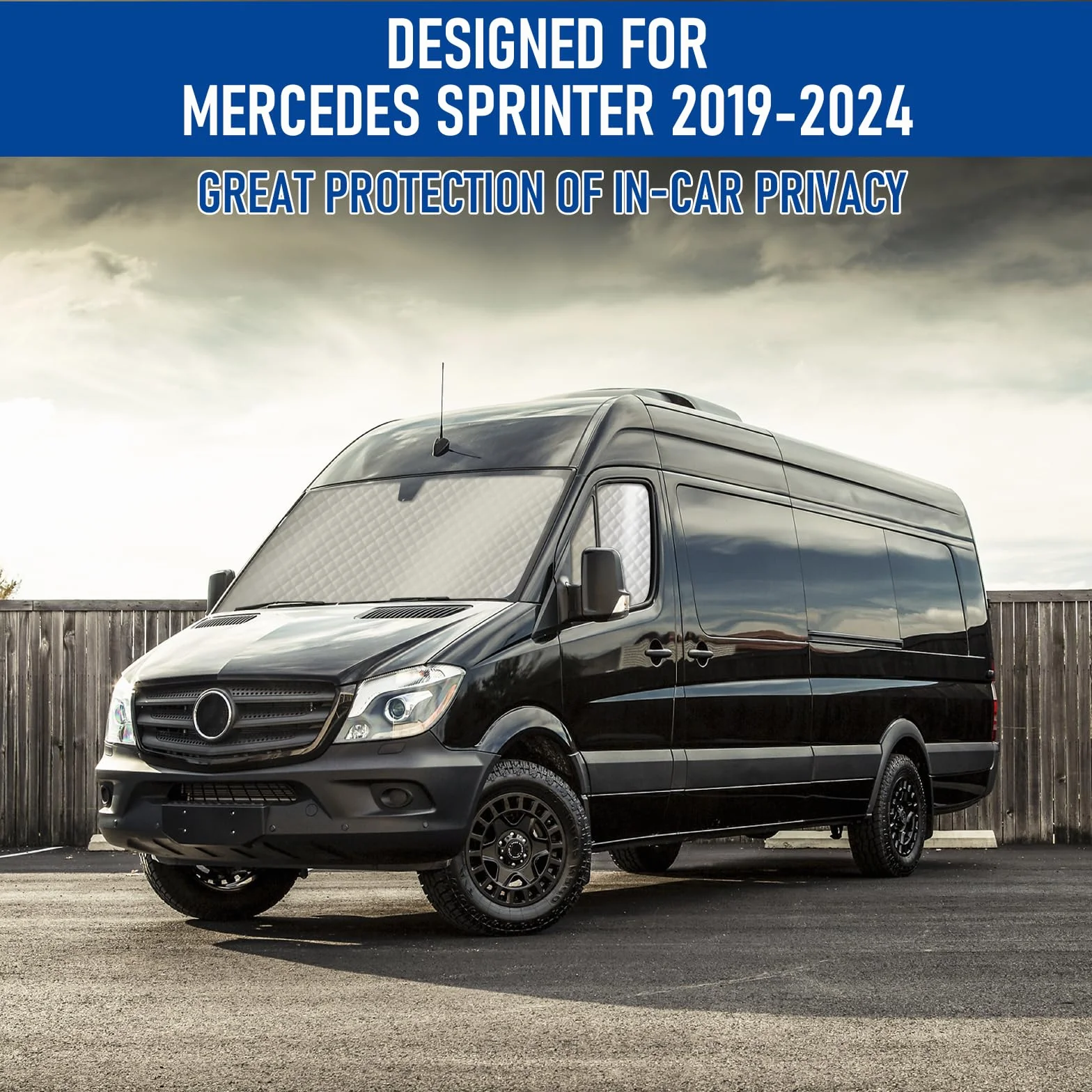 MaxAwe 3-częściowy zestaw mat termicznych do kabiny kierowcy, pasuje do Mercedesa Sprinter 19-24, luksusowa wewnętrzna osłona przeciwsłoneczna na przednią szybę, zestaw żaluzji termicznych