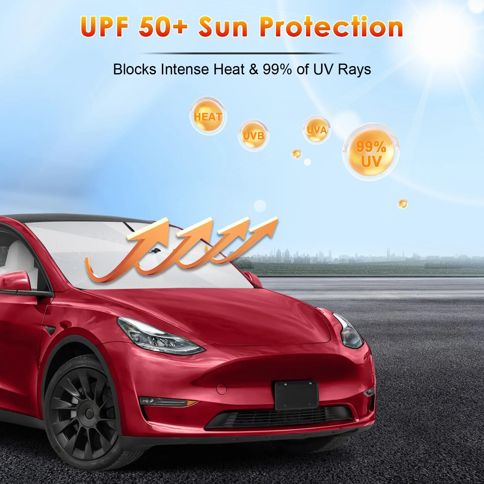 osłona przeciwsłoneczna na przednią szybę do Tesla Model Y 2021-2026, powłoka z nanosilikonu, ochrona przed promieniowaniem UV, ochrona przed wysoką temperaturą, składana ochrona przed słońcem