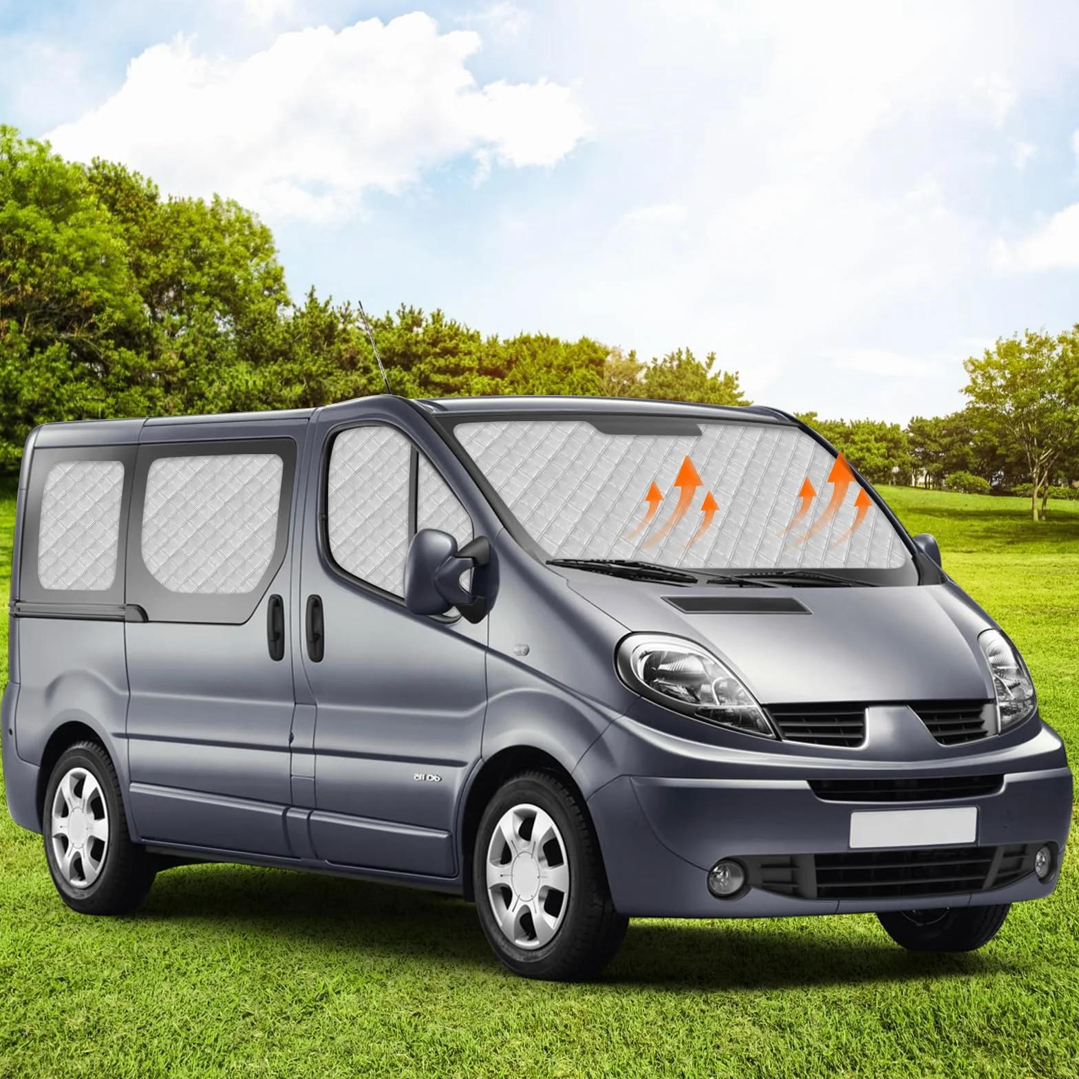Osłona przeciwsłoneczna na przednią szybę samochodu kempingowego, zamiennik do Renault Trafic SWB, ochrona przed słońcem do przedniej szyby z torbą do przechowywania, 100% zamknięcia, 8 sztuk