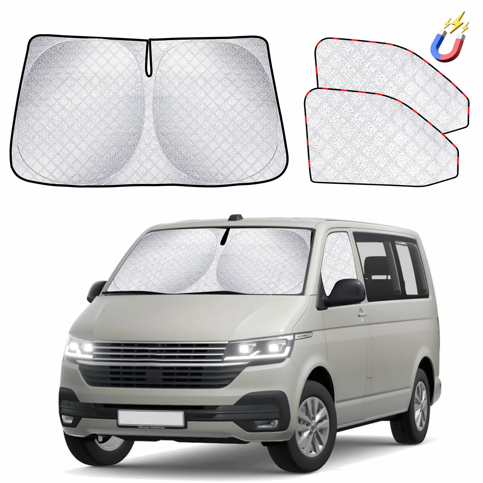 ZATOOTO Osłona przeciwsłoneczna na przednią szybę samochodu, pasuje do VW T5 T6, 3 szt. mata termiczna do kabiny kierowcy, osłona przeciwsłoneczna, osłona przedniej szyby, ochrona przed