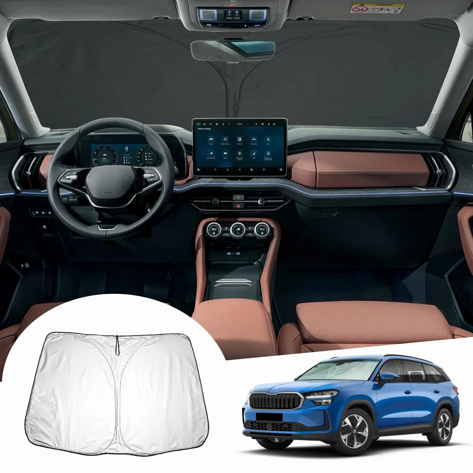 GAFAT Kompatybilny z ochroną przeciwsłoneczną do pomieszczeń Skoda Kodiaq 2024 2025, ochrona przed słońcem, ochrona przed promieniowaniem UV Kodiaq II rok produkcji 2024, ochrona przed promieniowaniem