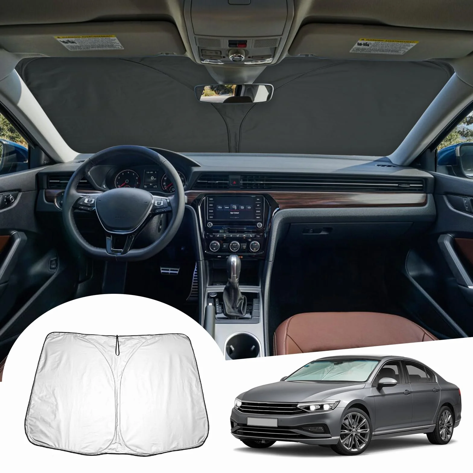 GAFAT Pasuje do VW Passat B8 Variant GTE Alltrack 2016-2023, ochrona przed słońcem na przednią szybę wewnętrzną, osłona przeciwsłoneczna, chłodzenie, ochrona przed promieniowaniem UV, akcesoria Pasat
