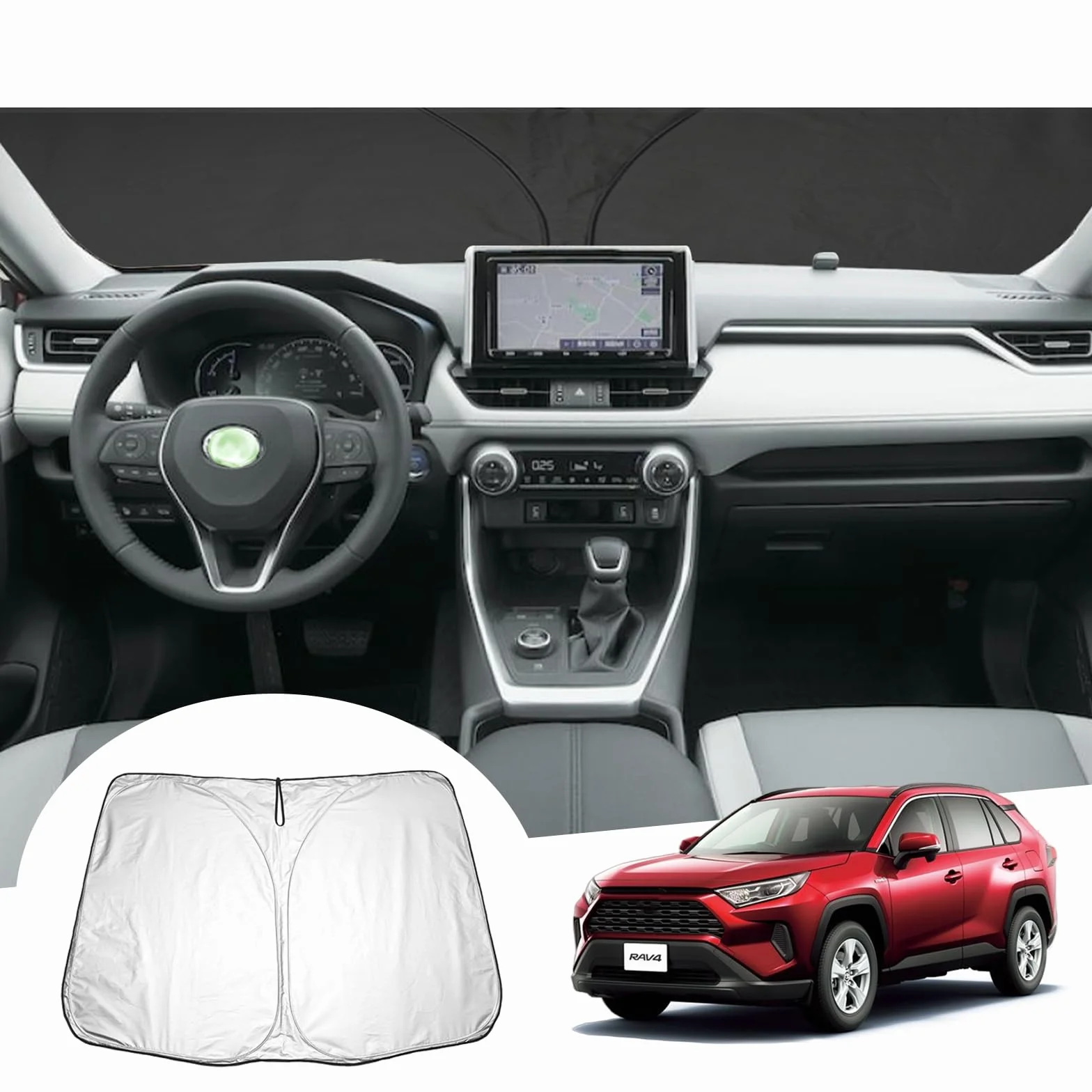 GAFAT Kompatybilny z Toyota RAV4 / Hybrid 2019-2024 2025 Osłona przeciwsłoneczna na przednią szybę wewnętrzną, osłona przeciwsłoneczna na przednią szybę, osłona przeciwsłoneczna, ochrona przed UV