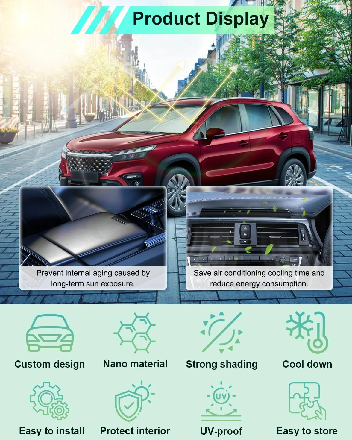 GAFAT Suzuki SX4 S-Cross 2014-2024 2025 ochrona przed słońcem na przednią szybę wewnątrz, nowe Suzuki S-Cross III od 2022 - osłona przeciwsłoneczna na przednią szybę, chłodzenie, ochrona przed