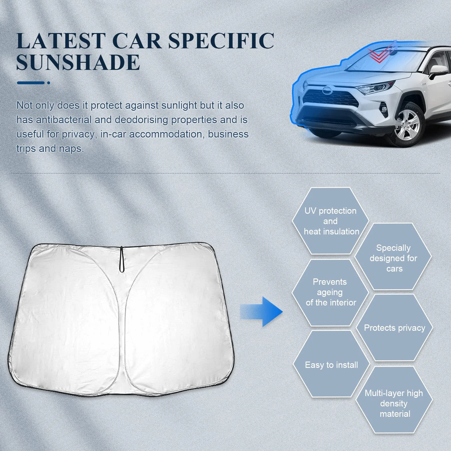 BIBIBO Samochodowa osłona przeciwsłoneczna z ochroną przed promieniowaniem UV, kompatybilna z T*oyota RAV4 XA50 2019-2024, parasol samochodowy na przednią szybę, ochrona przed wysoką temperaturą