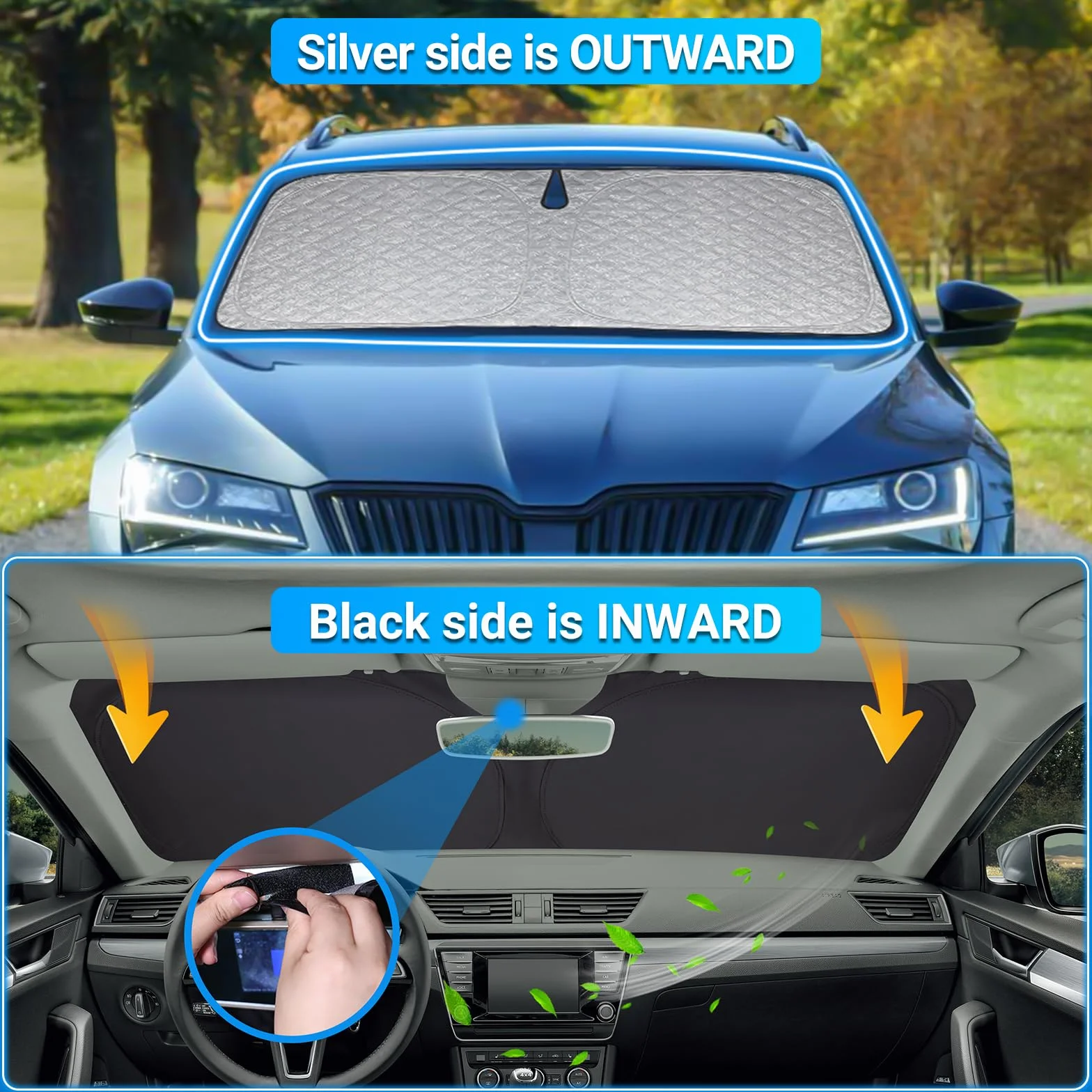 XCBYT Osłona przeciwsłoneczna na przednią szybę samochodu Skoda Superb 2016-2024, pogrubiona osłona przeciwsłoneczna, składana osłona przedniej szyby, ochrona przed promieniowaniem UV