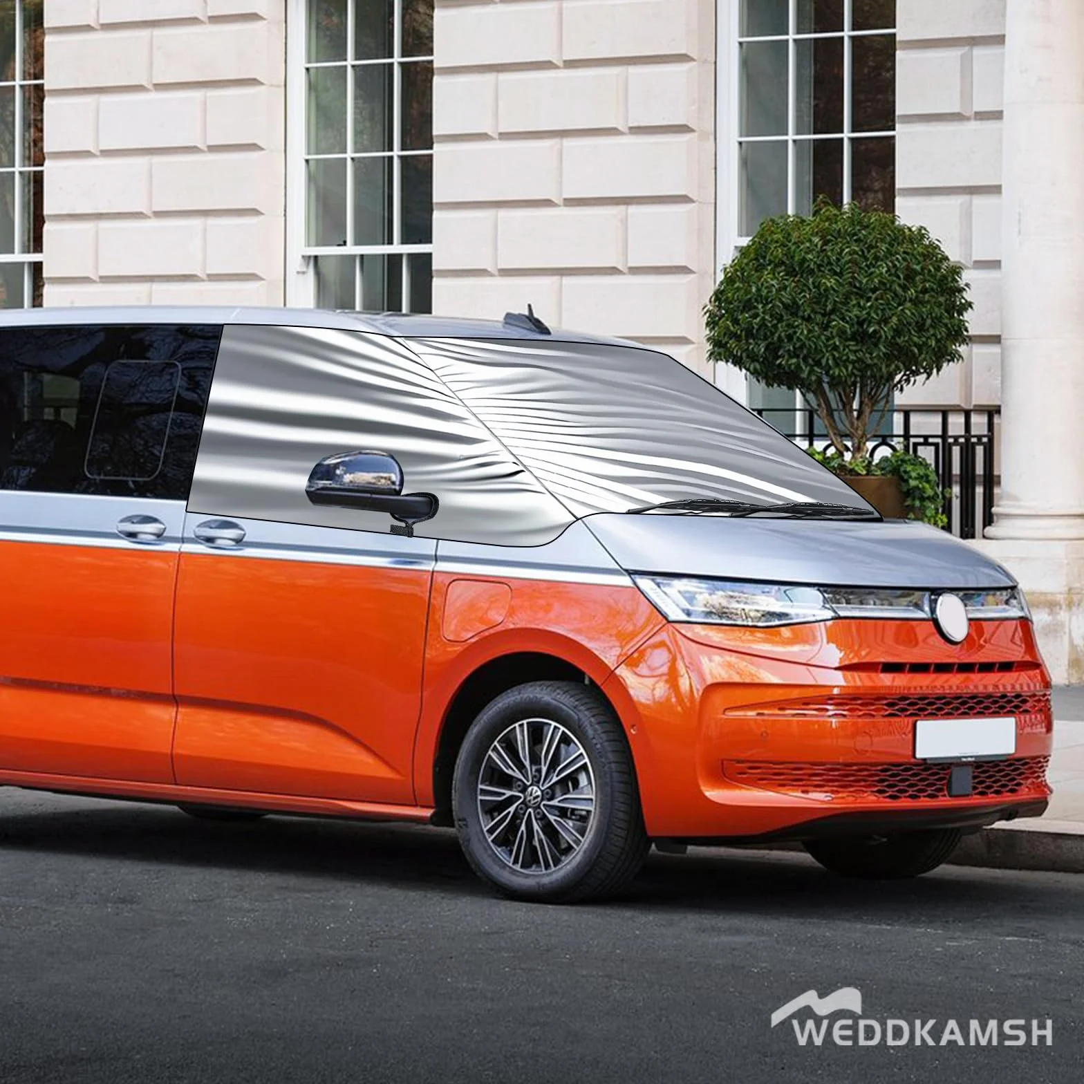 Osłona przedniej szyby Wrap Cover zamiennik dla VW Caravelle/Transporter/Multivan T7, luksusowa srebrna osłona przedniej szyby, składana osłona przeciwsłoneczna przedniej szyby, maty termiczne