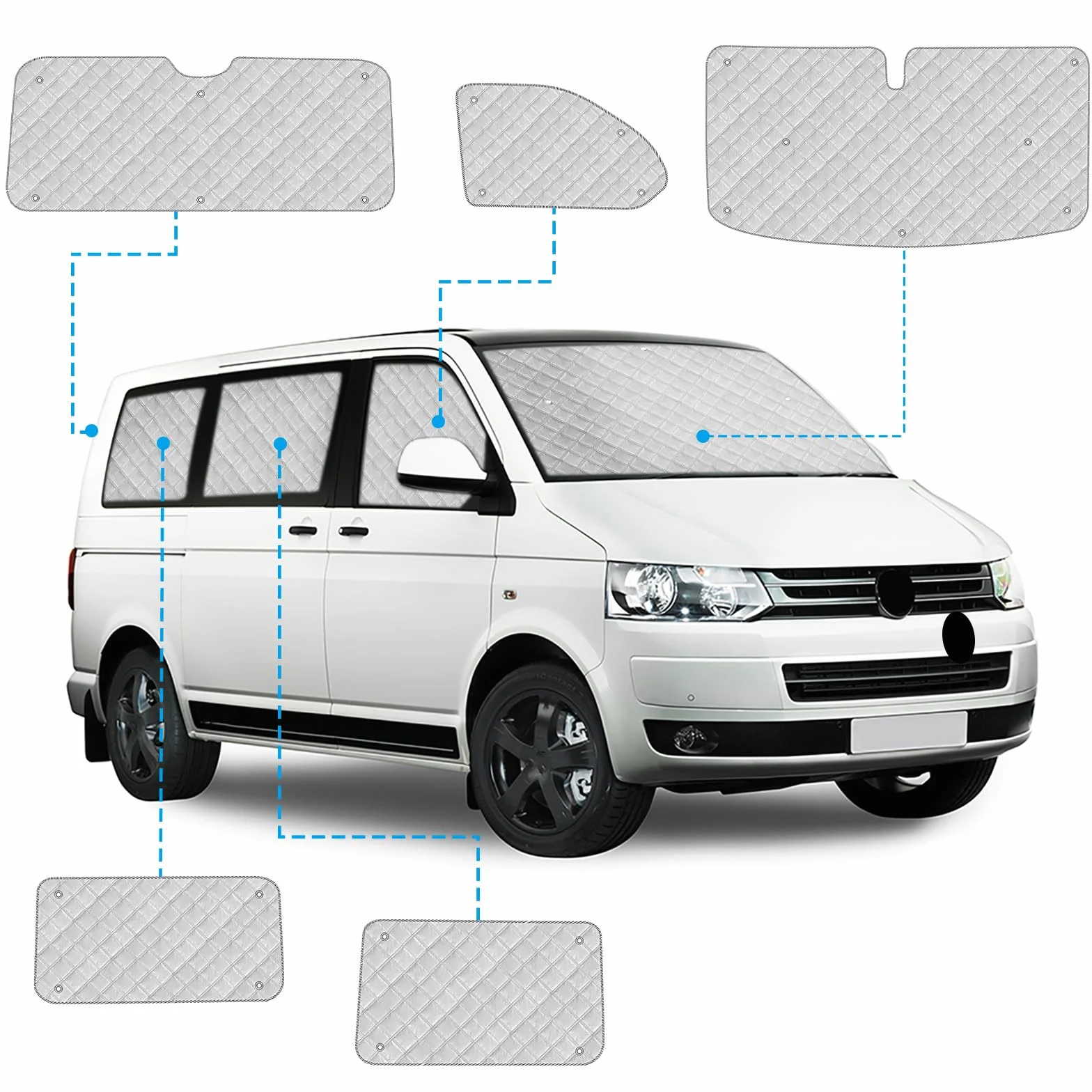 Osłona przeciwsłoneczna na przednią szybę samochodu, zamiennik do VW T5 T6 SWB, 8 szt. osłona przeciwsłoneczna, zestaw ochronny przedniej szyby, wewnętrzna termiczna żaluzja okienna z torbą do