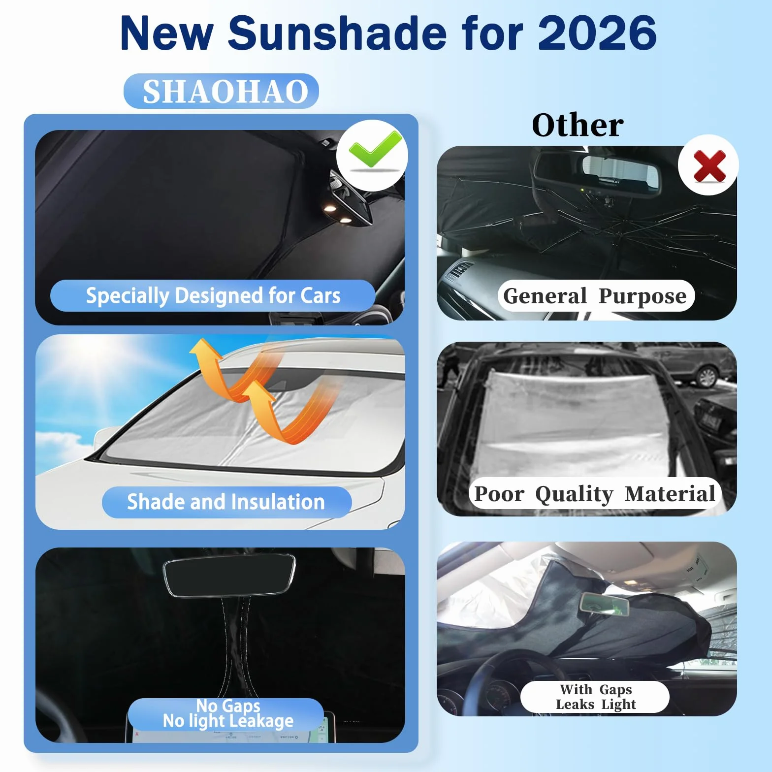 SHAOHAO [Upgrade] Samochodowa osłona przeciwsłoneczna do Cupra Terramar 2024/2025/2026, składana osłona przeciwsłoneczna na przednią szybę ze srebrną powłoką, ochrona przed promieniowaniem UV i wysoką