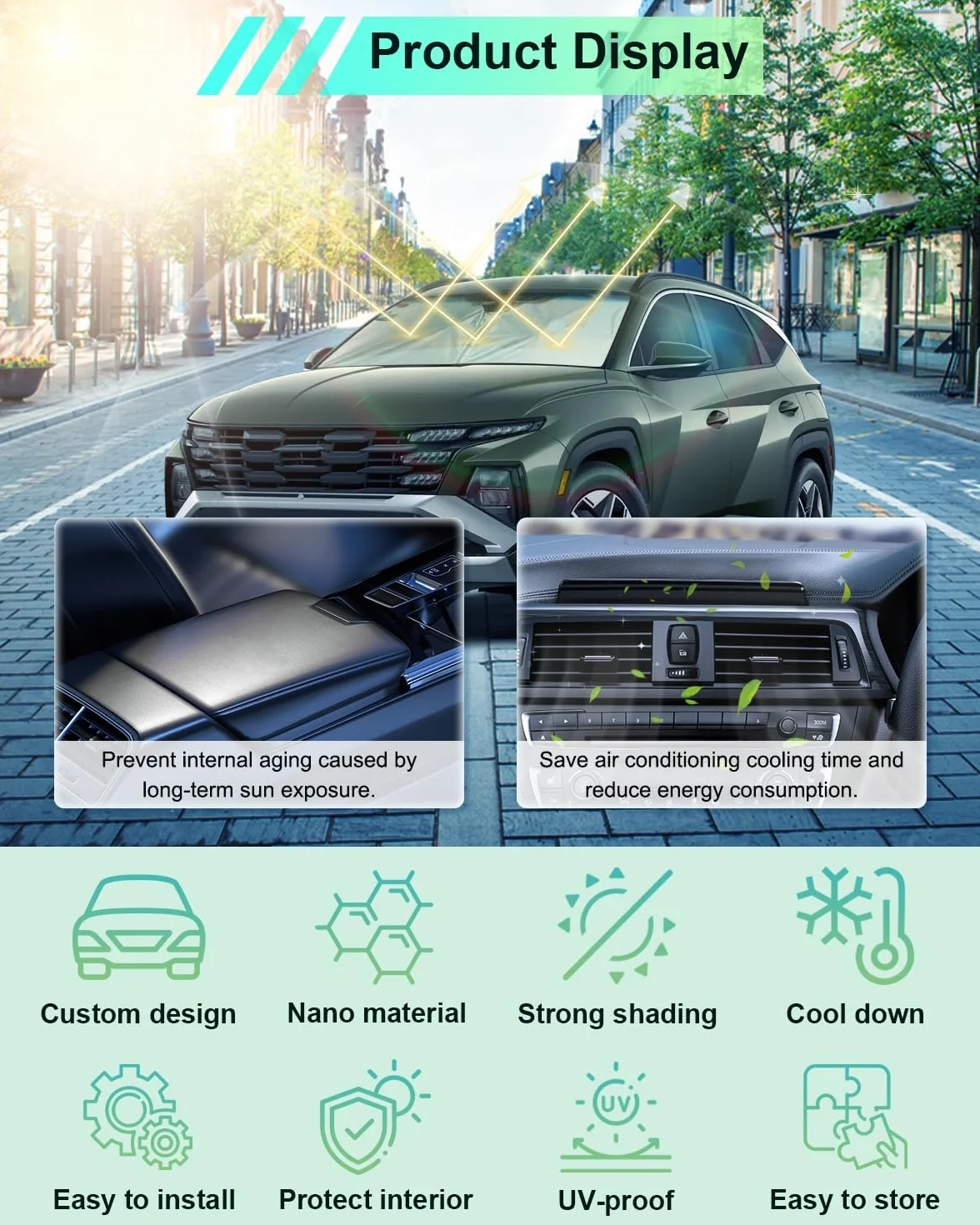 GAFAT Hyunda-i Tucson 2015-2024 2025 ochrona przed słońcem na przednią szybę wewnątrz, Tucson 2023/2022, osłona przeciwsłoneczna, ochrona przed promieniowaniem UV, chłodzenie, do Tucson NX4 TL