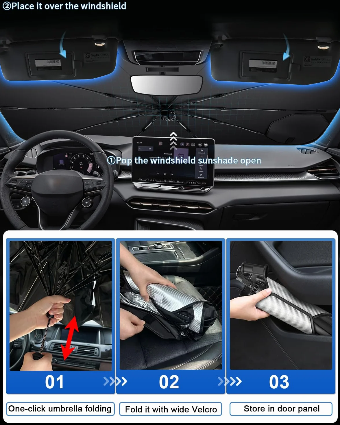 SHAOHAO Cupra Terramar 2024/2025/2026, ochrona przed słońcem do samochodu, osłona przeciwsłoneczna, łatwe przechowywanie, uchwyt sznurka, ochrona przed promieniowaniem UV, akcesoria