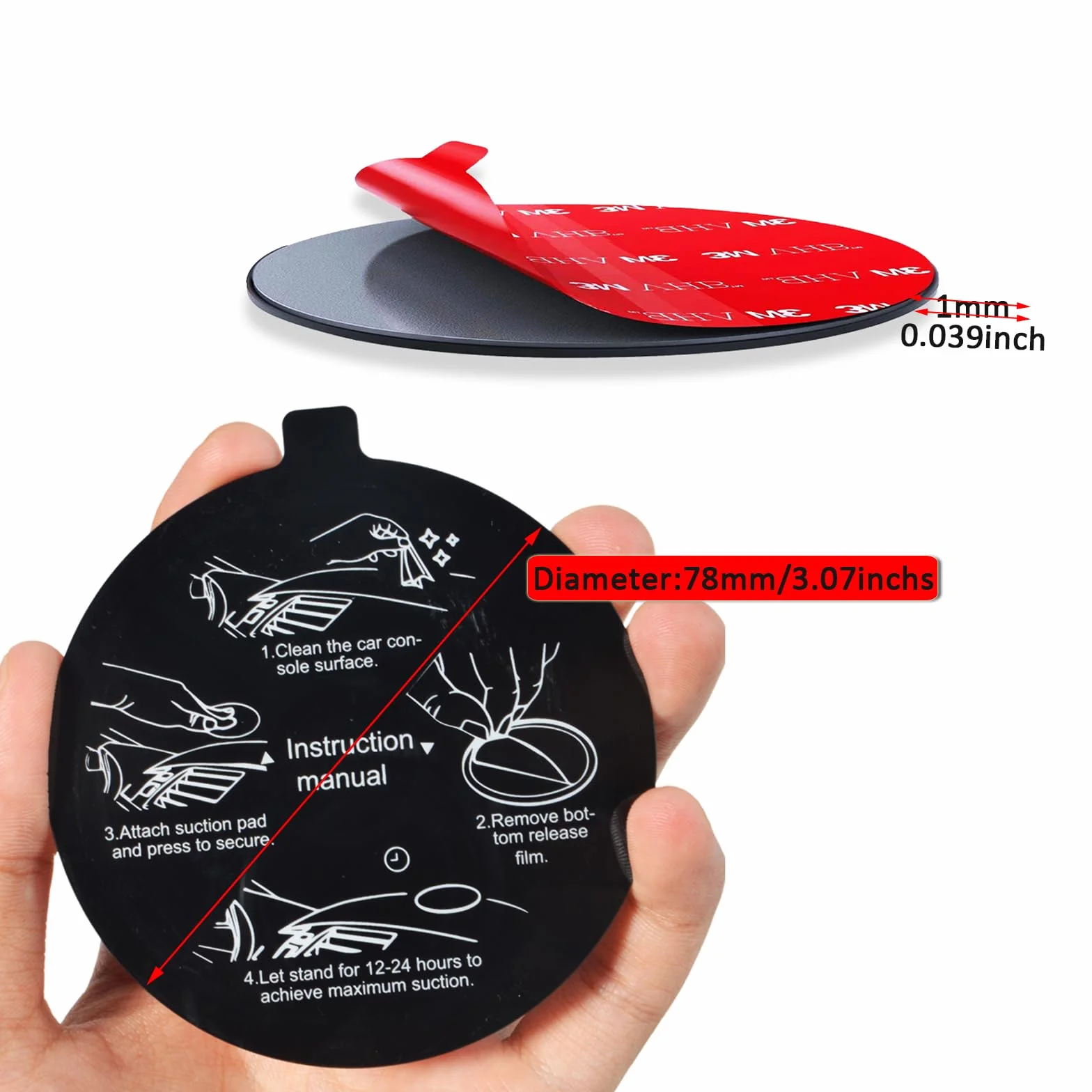 HYS Uchwyt na deskę rozdzielczą/przednią szybę do uchwytu na przyssawkę, 80 mm/3,15 cala samoprzylepna podkładka do deski rozdzielczej samochodu, nawigacji satelitarnej, radia przedniego, telefonu